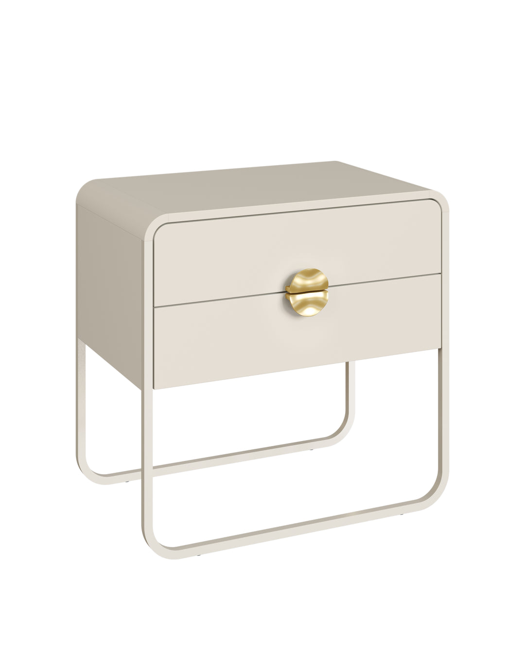 Mesa de Cabeceira 2 Gavetas Pés em Aço Dunna 60 cm - Off White c/ Dourado