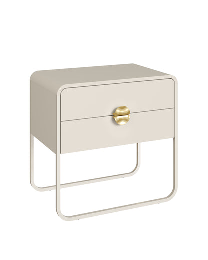 Mesa de Cabeceira 2 Gavetas Pés em Aço Dunna 60 cm - Off White c/ Dourado