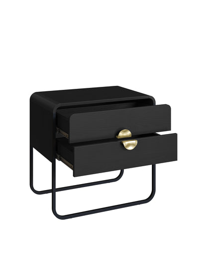 Mesa de Cabeceira com 2 Gavetas Dunna 60 cm - Preto c/ Dourado