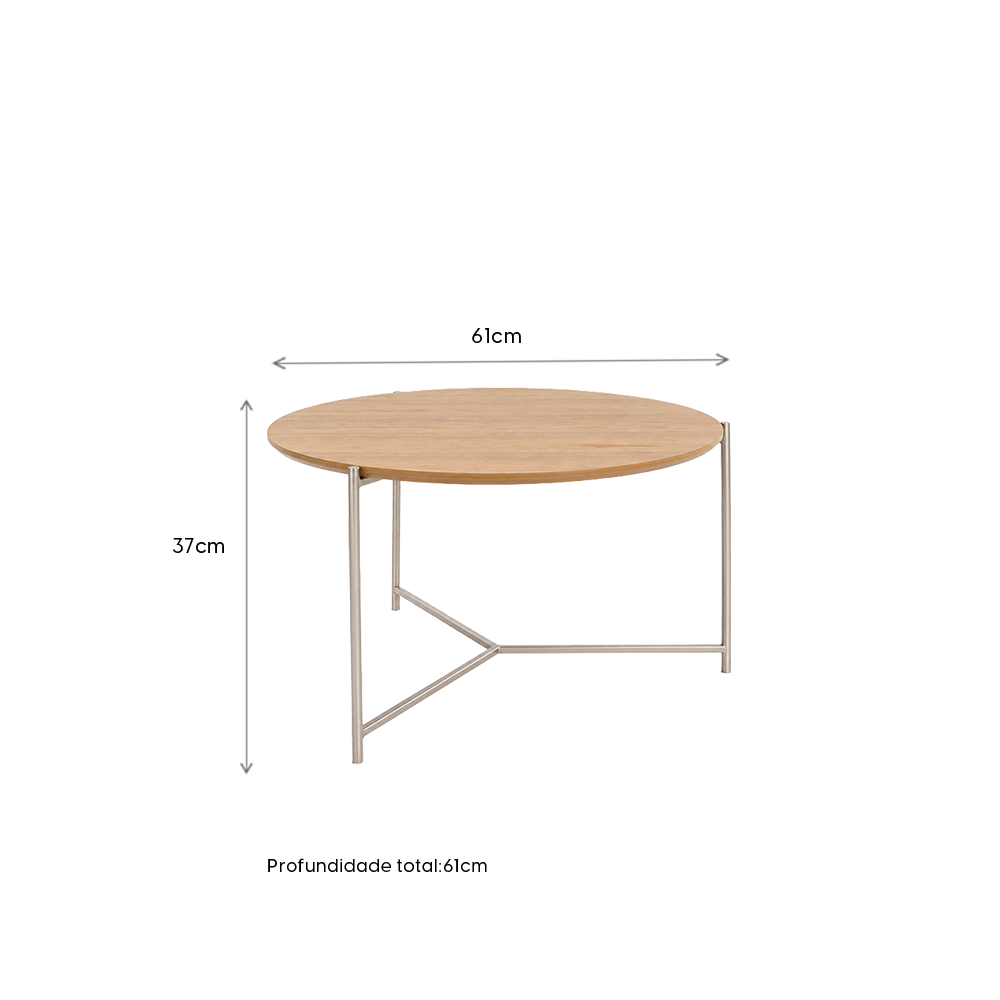 Mesa de Centro Redonda com pés em Metal Biophilia 61 cm - Mel c/ Champanhe
