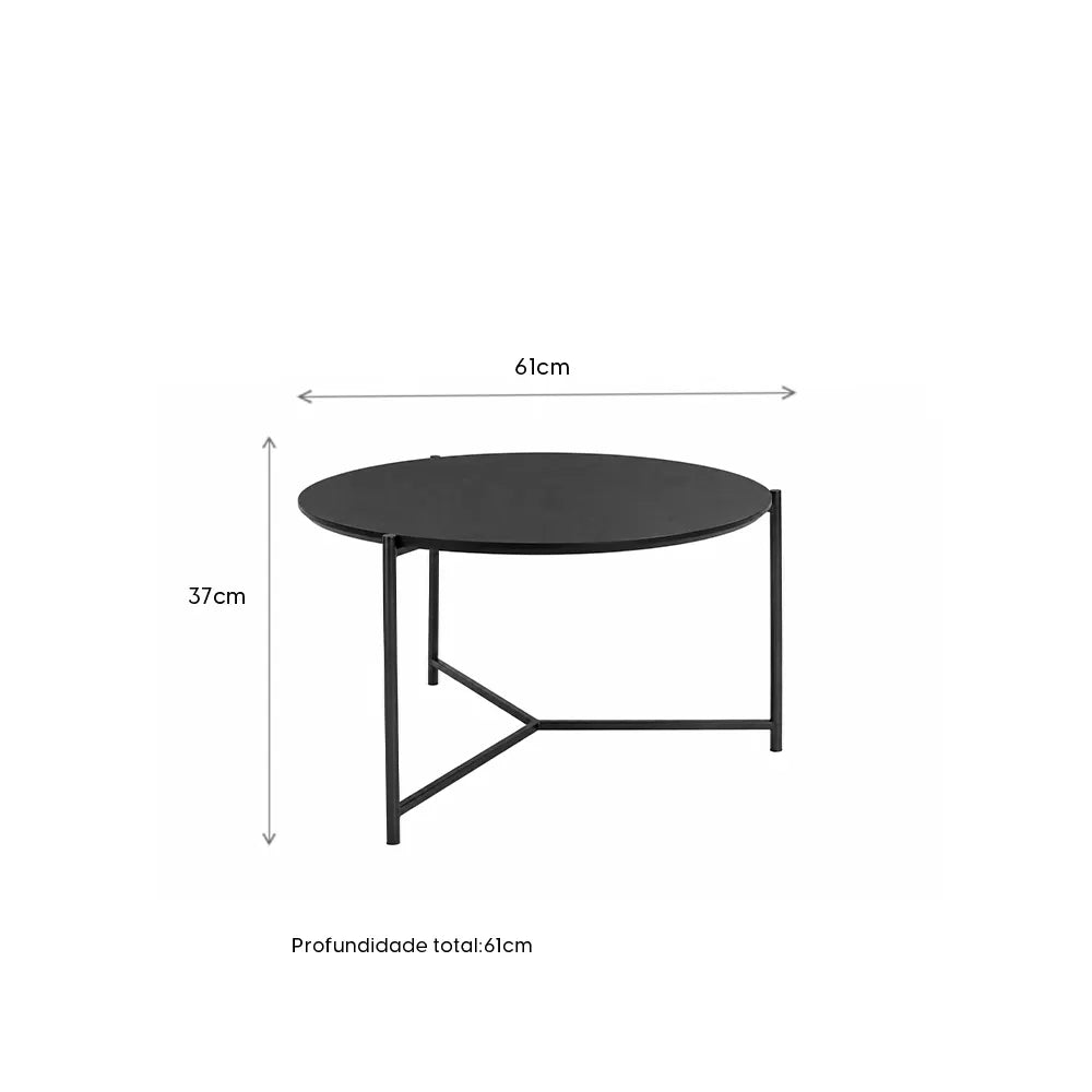 Mesa de Centro Redonda com pés em Metal Biophilia 61 cm - Preto
