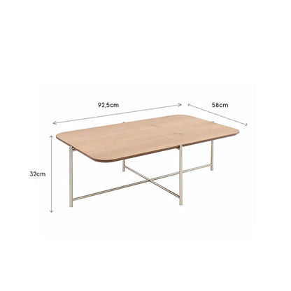 Mesa de Centro Retangular com pés em Metal Biophilia 93 cm - Mel c/ Champanhe