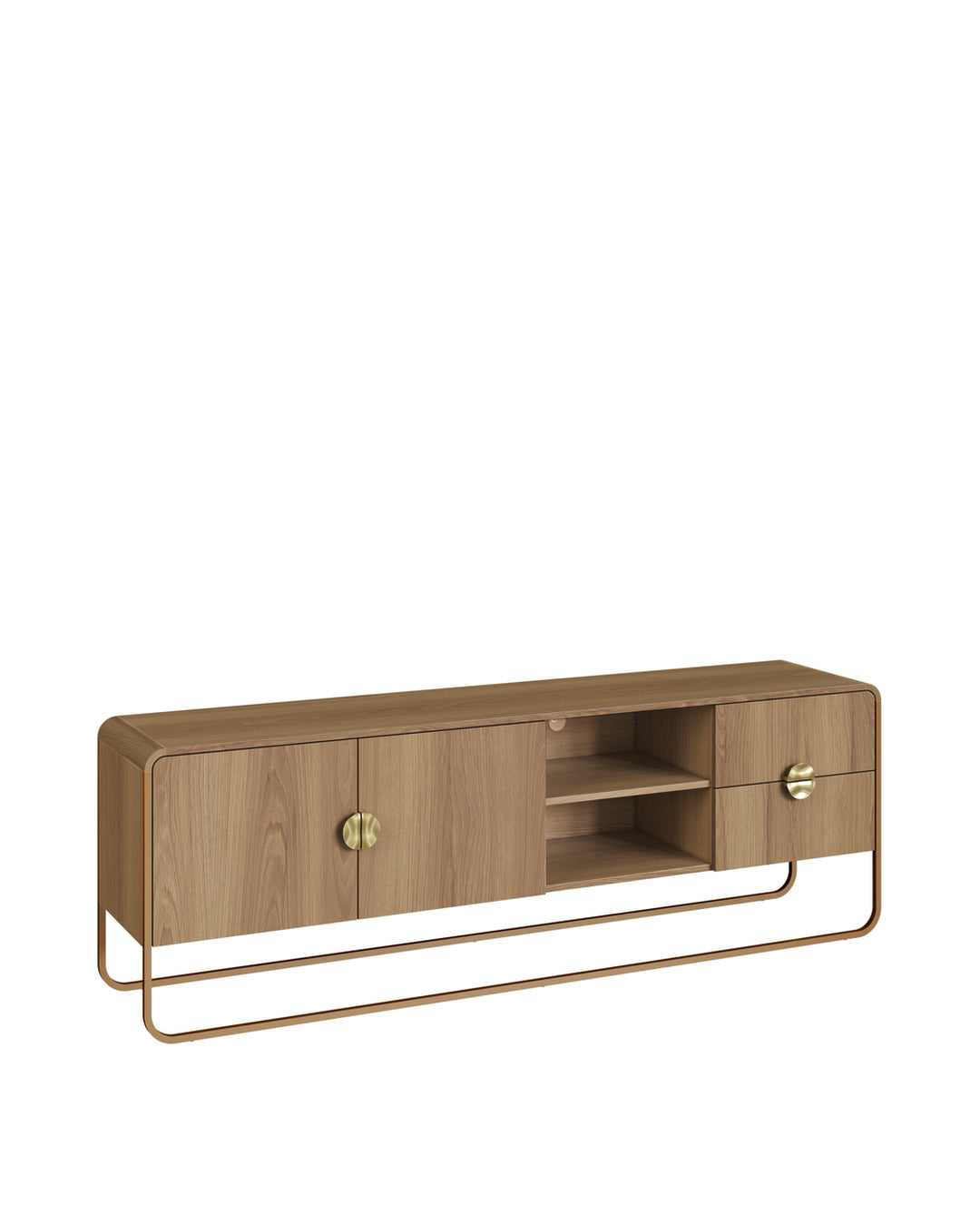 Rack Orgânico 2 Portas 2 Gavetas com Pés em Aço Dunna 180 cm - Mel c/ Dourado