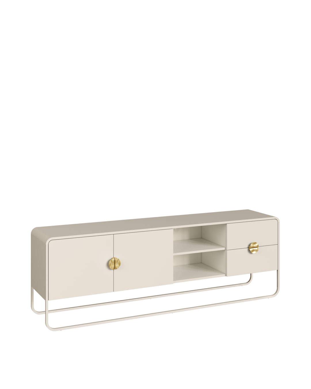 Rack Orgânico 2 Portas 2 Gavetas com Pés em Aço Dunna 180 cm - Off-White Fosco