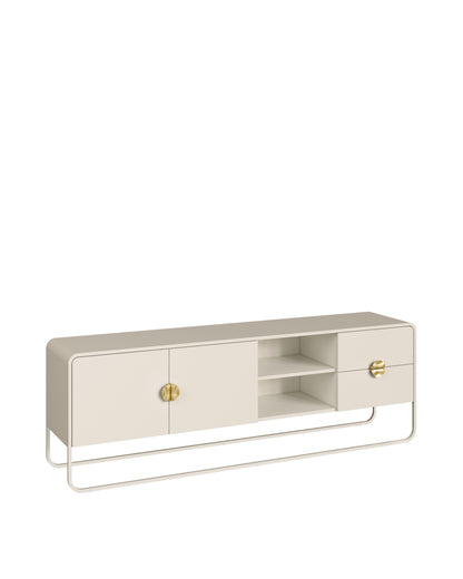 Rack Orgânico 2 Portas 2 Gavetas com Pés em Aço Dunna 180 cm - Off-White Fosco