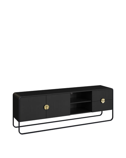 Rack Orgânico 2 Portas 2 Gavetas com Pés em Aço Dunna 180 cm - Preto Fosco