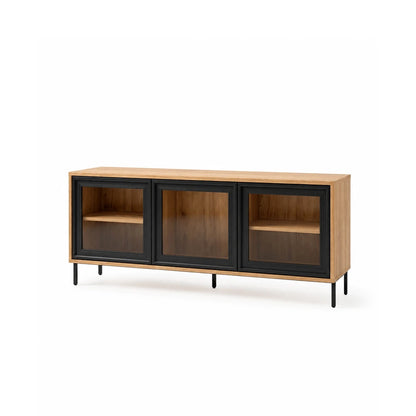 Rack para TV Até 55" 3 Portas com Vidro Vitria 135 cm - Mel c/ Preto