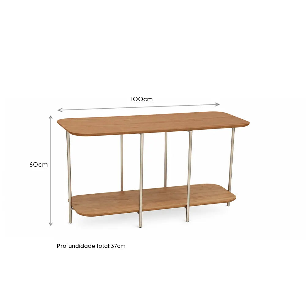 Sofá Table com pés em Metal Biophilia 100 cm - Mel c/ Champanhe
