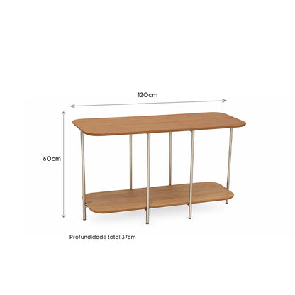 Sofá Table com pés em Metal Biophilia 120 cm - Mel c/ Champanhe