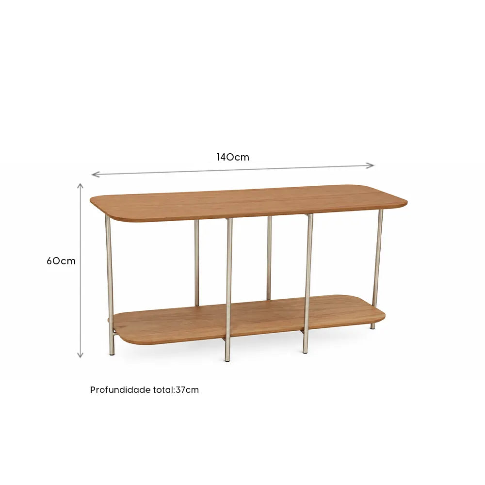 Sofá Table com pés em Metal Biophilia 140 cm - Mel c/ Champanhe