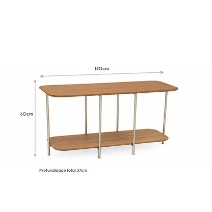 Sofá Table com pés em Metal Biophilia 140 cm - Mel c/ Champanhe