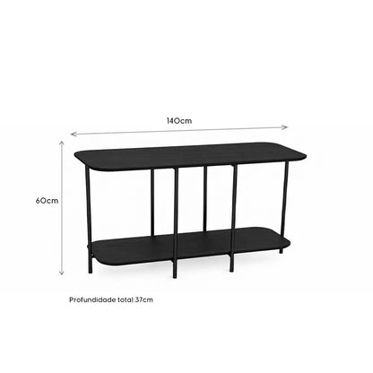 Sofá Table com Tampo em Lâmina de Madeira e pés em Metal Biophilia 140 cm - Preto