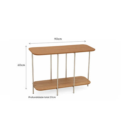 Sofá Table com pés em Metal Biophilia 90 cm - Mel c/ Champanhe