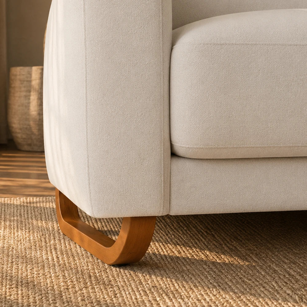 Sofá 3 Lugares Capri 190 cm - Linho Texturizado Bege c/ Natural