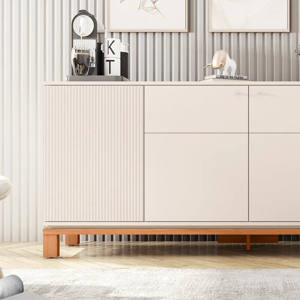 Buffet 4 Portas Capri 180 cm - Off White c/ Natural