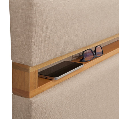 Cabeceira Queen Estofada Mira 160 cm - Mel c/ Linho Bege