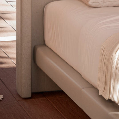 Cama Estofada King Flutuante com Cabeceira Selene - Linho Texturizado Off White c/ PU Fendi