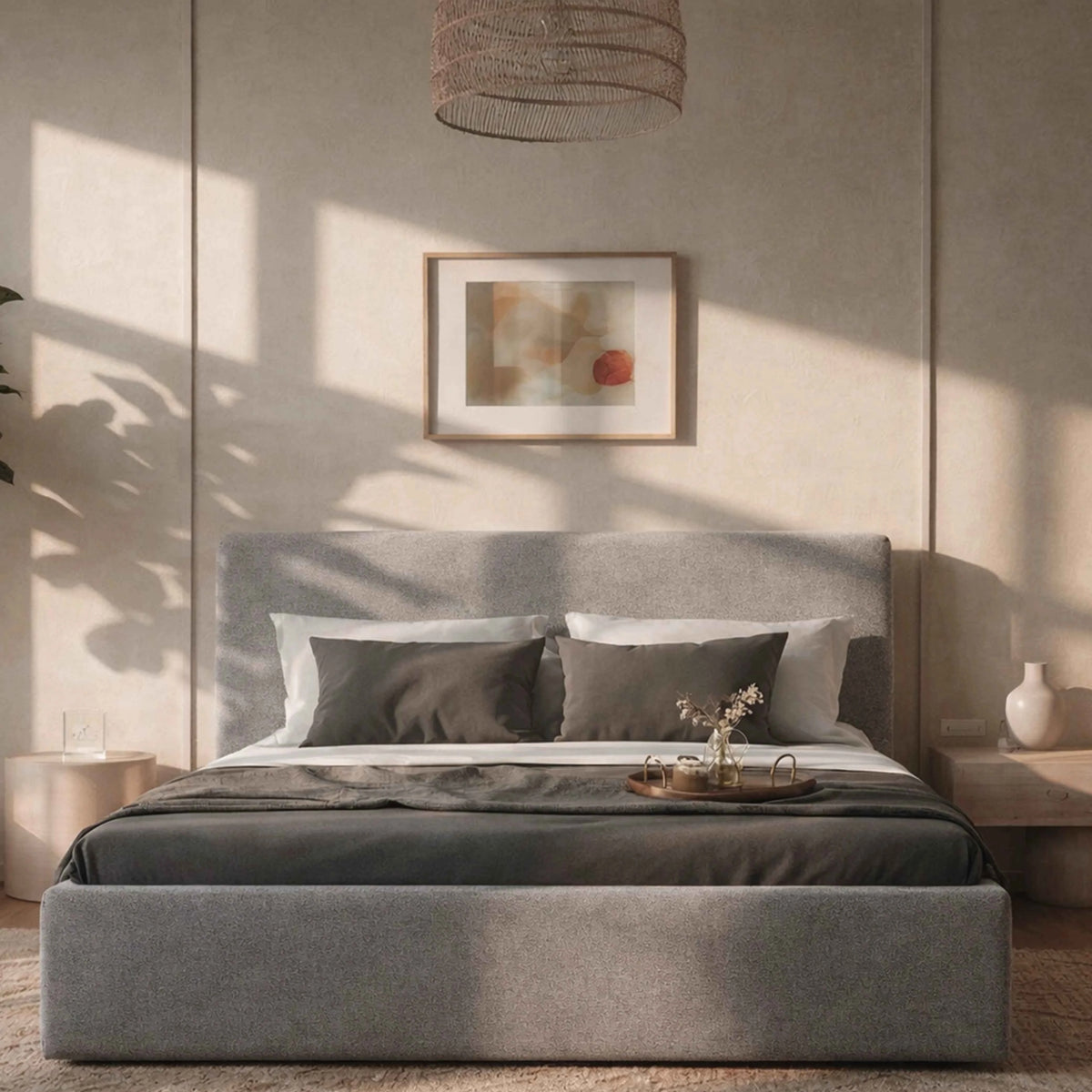 Cama Estofada King com Cabeceira Alicia - Linho Cinza