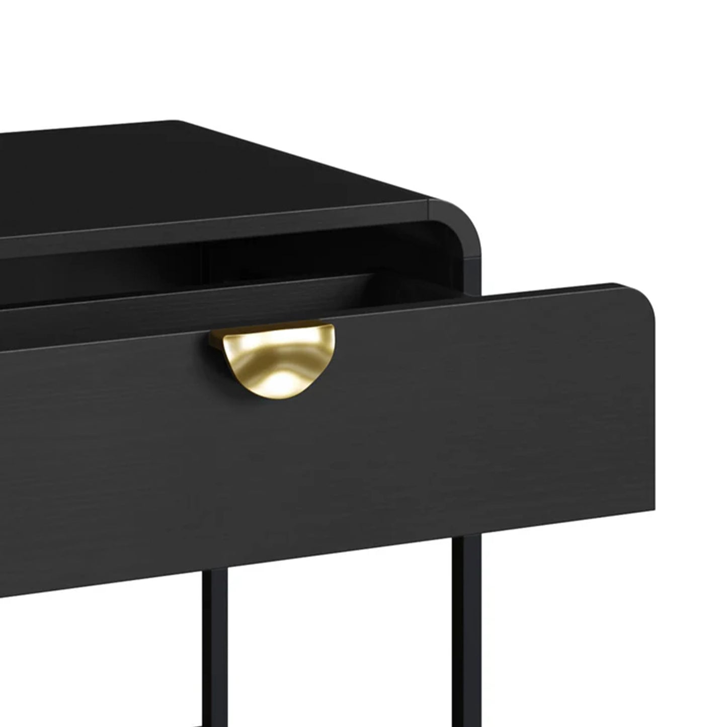 Conjunto 2 Mesas de Cabeceira com 1 Gaveta e Cômoda Dunna - Preto c/ Dourado