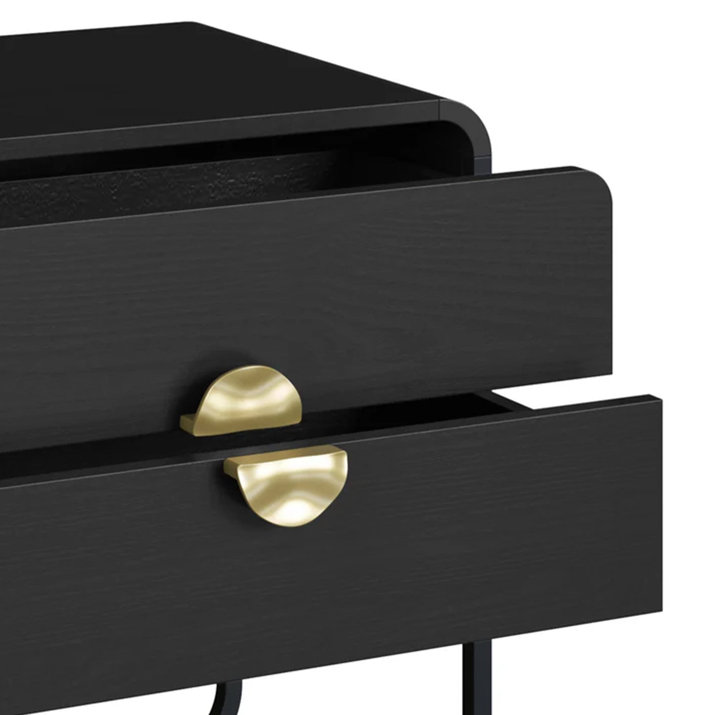 Conjunto 2 Mesas de Cabeceira com 2 Gavetas e Cômoda Dunna - Preto c/ Dourado