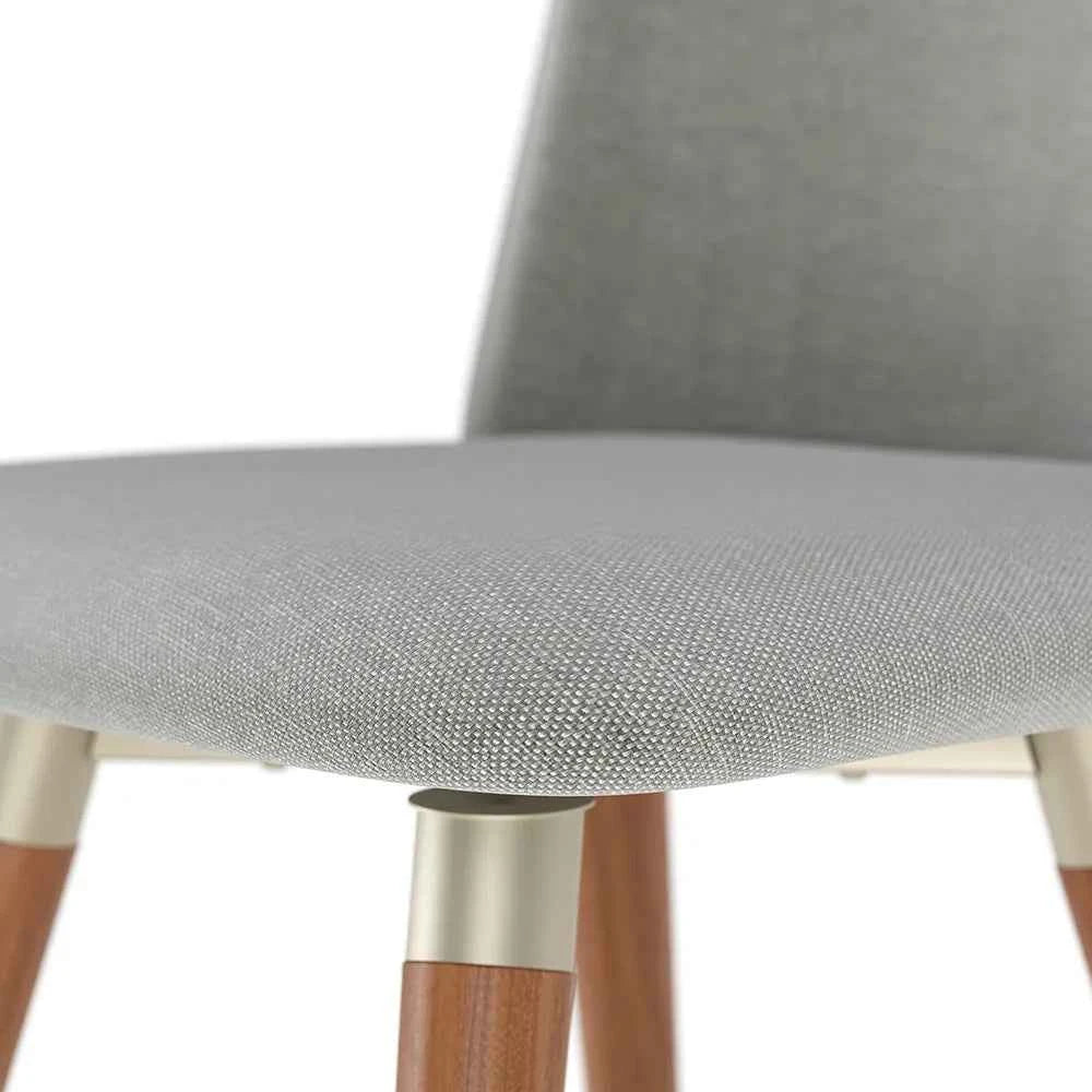 Conjunto de 4 Cadeiras de Madeira Maciça Estofada Dakota - Natural c/ Linho Cinza - Champanhe