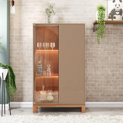 Cristaleira 2 Portas com Vidro e LED Capri 90 cm - Fendi c/ Natural