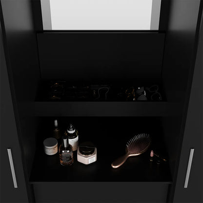 Guarda-Roupa Casal com Espelho 2 Portas de Correr 4 Gavetas Finley 184 cm - Preto