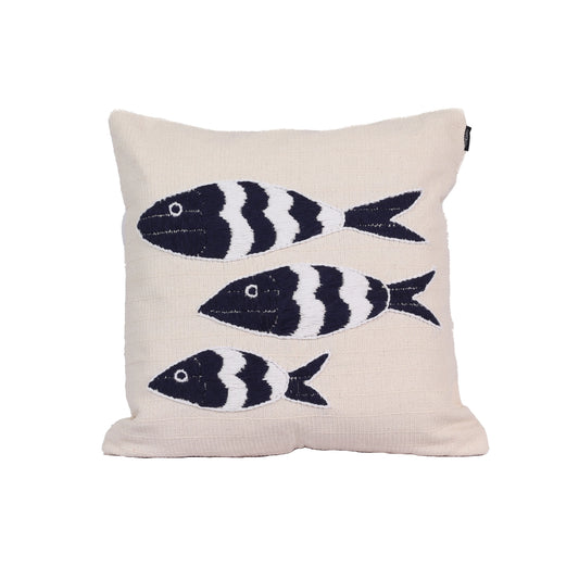 Almofada Peixes 50 x 50 cm - Cru c/ Azul