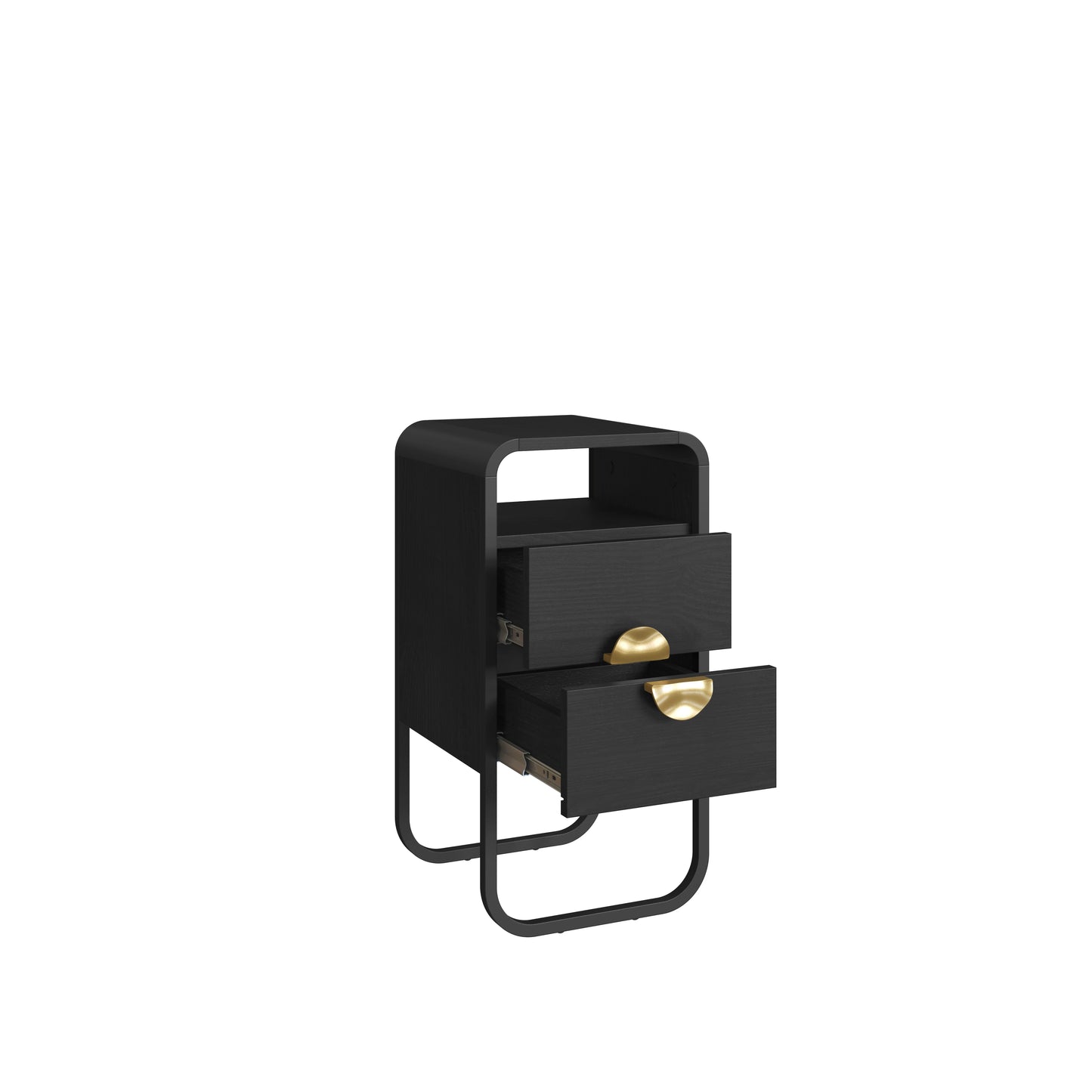 Mesa de Cabeceira com 2 Gavetas 1 Nicho Dunna 30 cm - Preto c/ Dourado