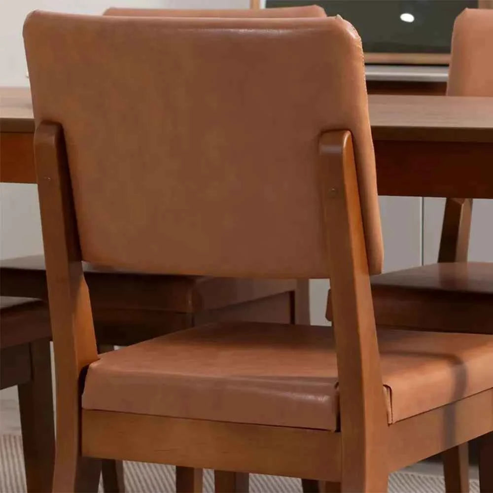 Conjunto de 6 Cadeiras de Madeira Maciça Estofada Ella - Natural c/ PU Caramelo (Cópia)