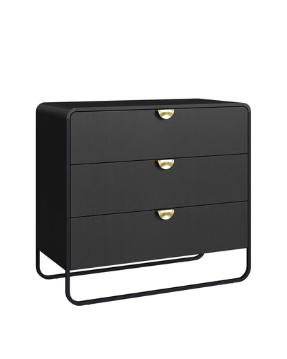 Cômoda 3 Gavetas Pés em Aço Dunna 90 cm - Preto c/ Dourado