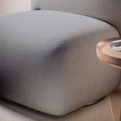 Conjunto Poltrona Giratória e Puff Estofados Aurora - Linho Texturizado Cinza