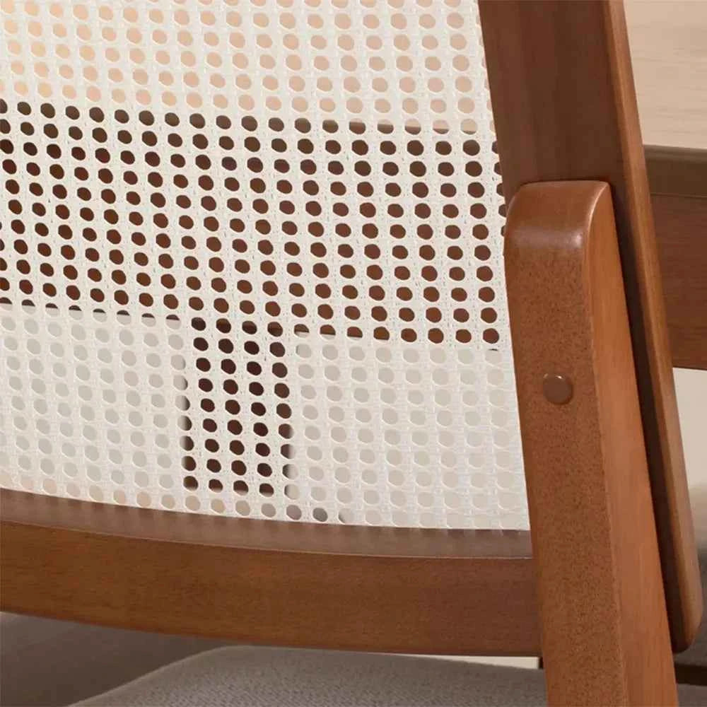 Conjunto de 2 Cadeiras de Madeira Maciça Estofada Saga - Natural c/ Linho Mescla Cru - Palhinha