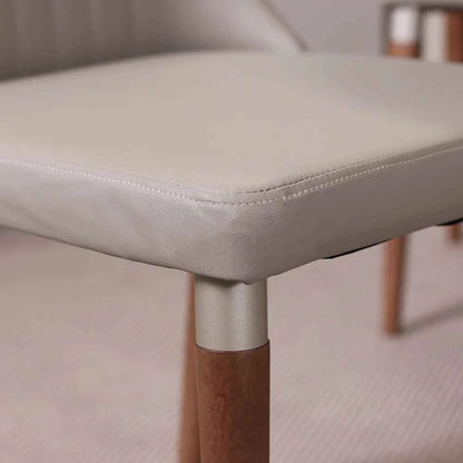 Conjunto de 4 Cadeiras de Madeira Maciça Estofada Lara - Natural c/ PU Fendi - Champanhe