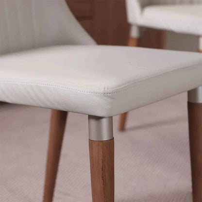 Conjunto de 6 Cadeiras de Madeira Maciça Estofada Lara - Natural c/ PU Off White - Champanhe