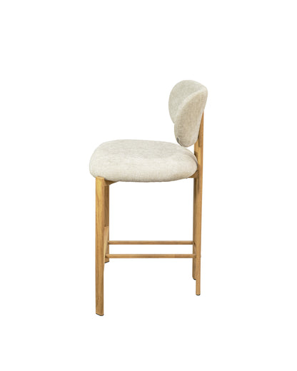 Banqueta Alta de Aço Estofada Tellar - Linho Cinza c/ Madeirado Claro