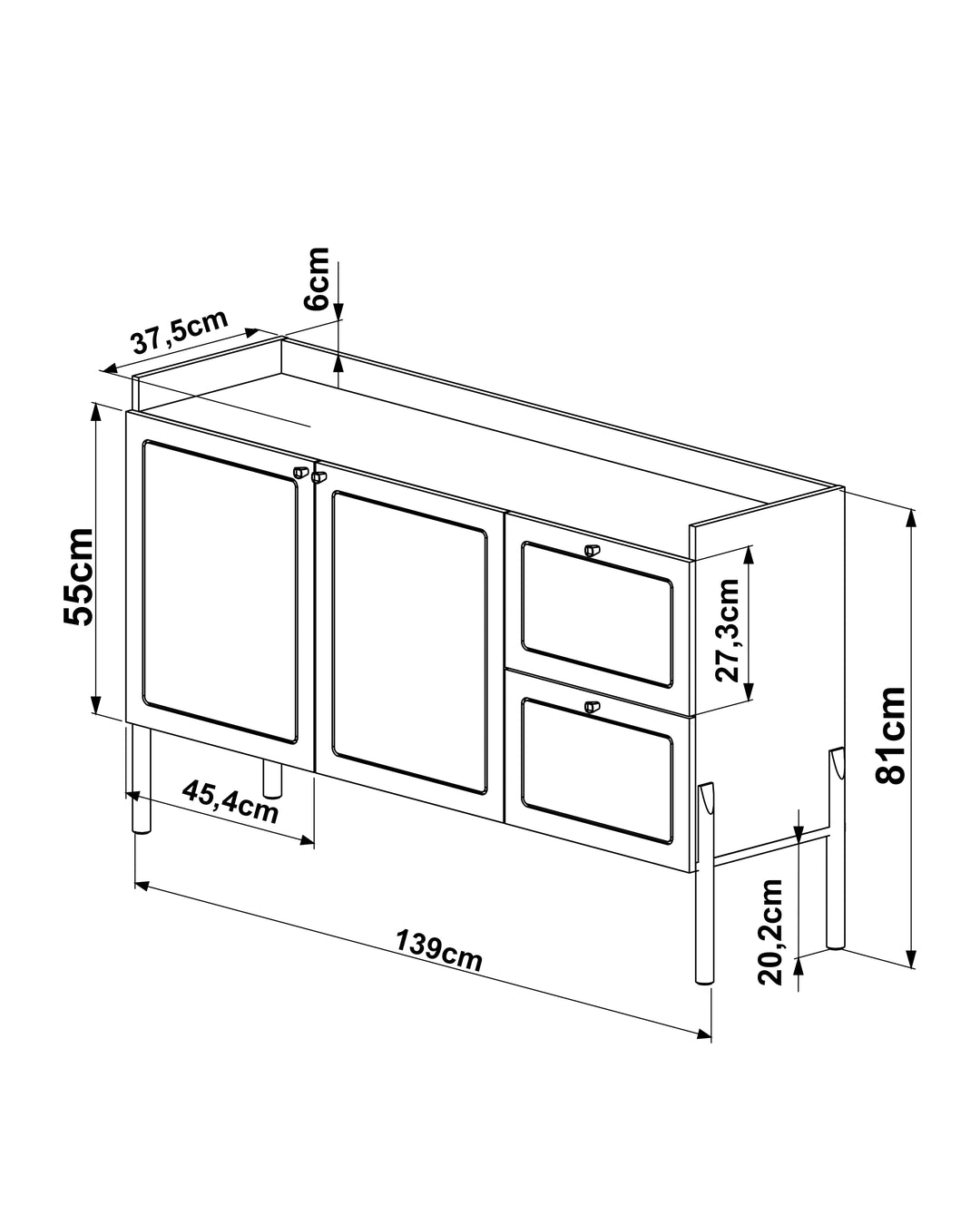 Buffet 2 Portas 2 Gavetas Palhinha Urdi  139 cm - Mel