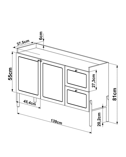 Buffet 2 Portas 2 Gavetas Palhinha Urdi  139 cm - Mel