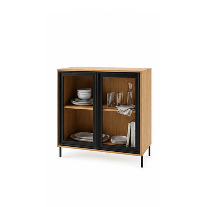 Buffet 2 Portas com Vidro Vitria 91 cm - Mel c/ Preto