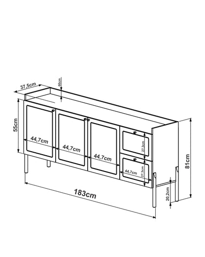 Buffet 3 Portas 2 Gavetas Palhinha Urdi 180 cm - Mel