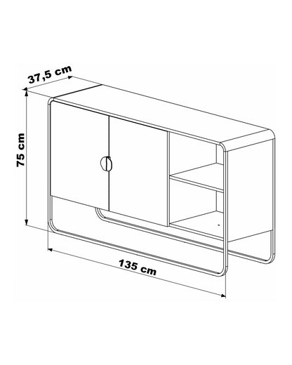 Buffet 2 Portas 1 Prateleira Pés em Aço Dunna 135 cm - Off White c/ Dourado