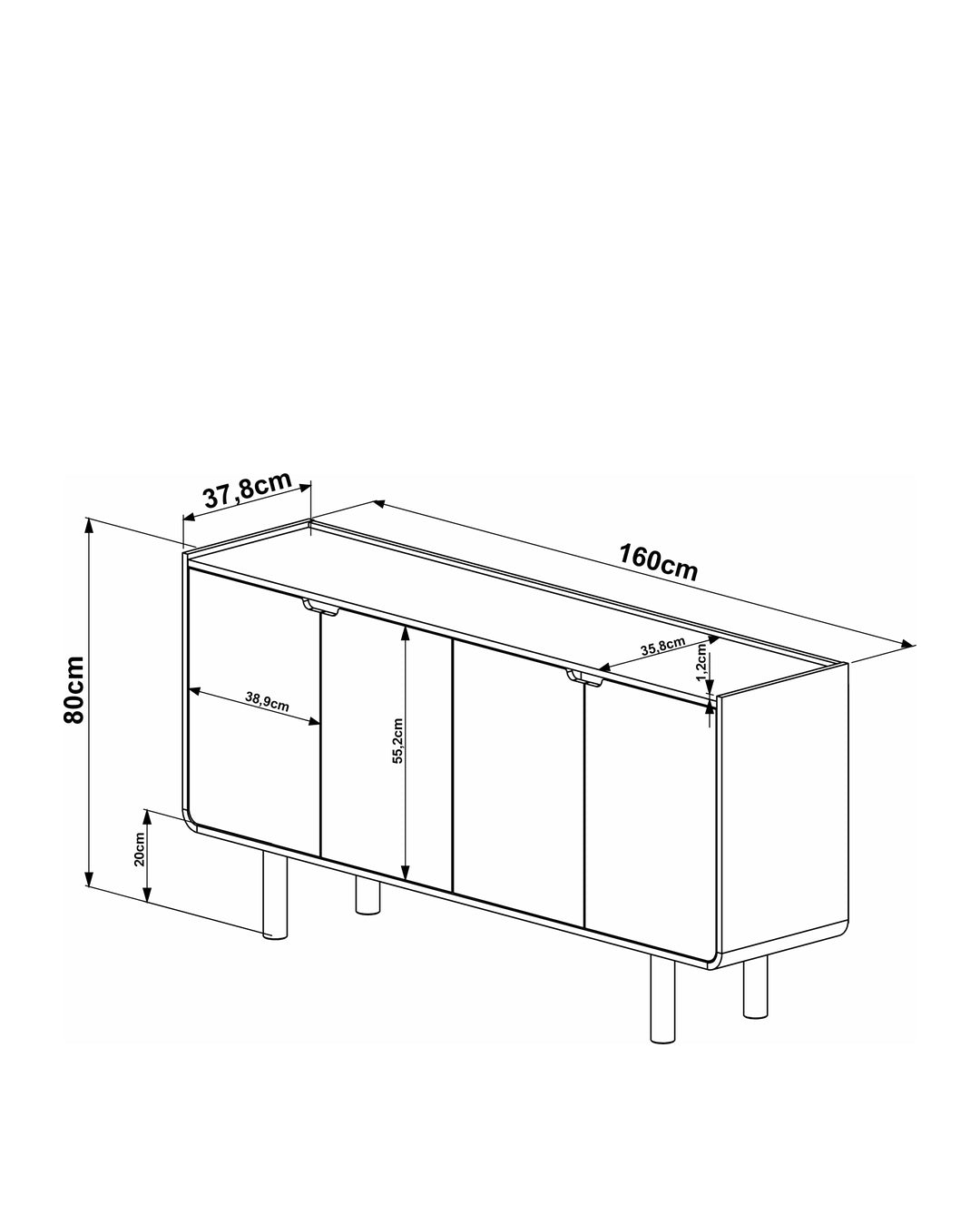 Buffet Orgânico 4 Portas Yume 160 cm - Mel