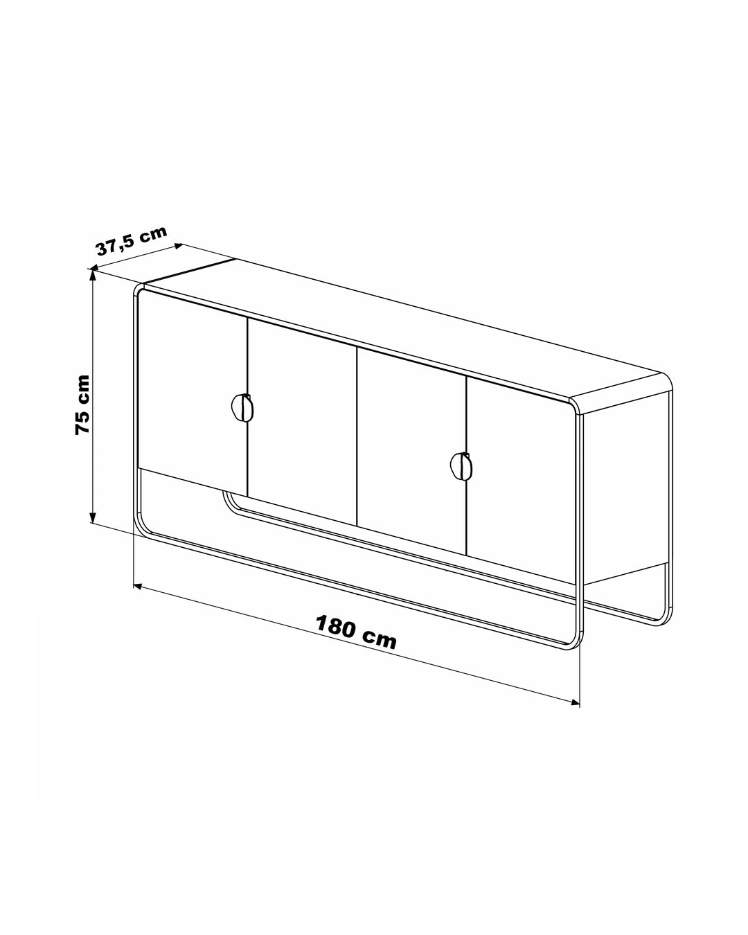 Buffet 4 Portas Pés em Aço Dunna 180 cm - Off White c/ Dourado