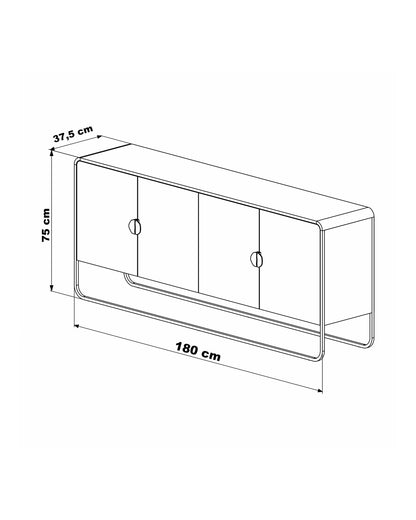 Buffet 4 Portas Pés em Aço Dunna 180 cm - Off White c/ Dourado