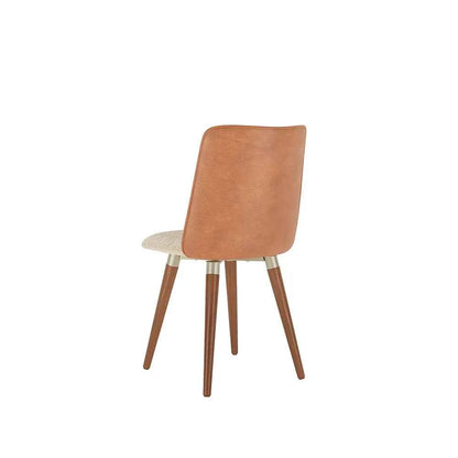 Conjunto de 8 Cadeiras de Madeira Maciça Estofada Dakota - Natural c/ Bouclé Fendi e PU Caramelo - Champanhe