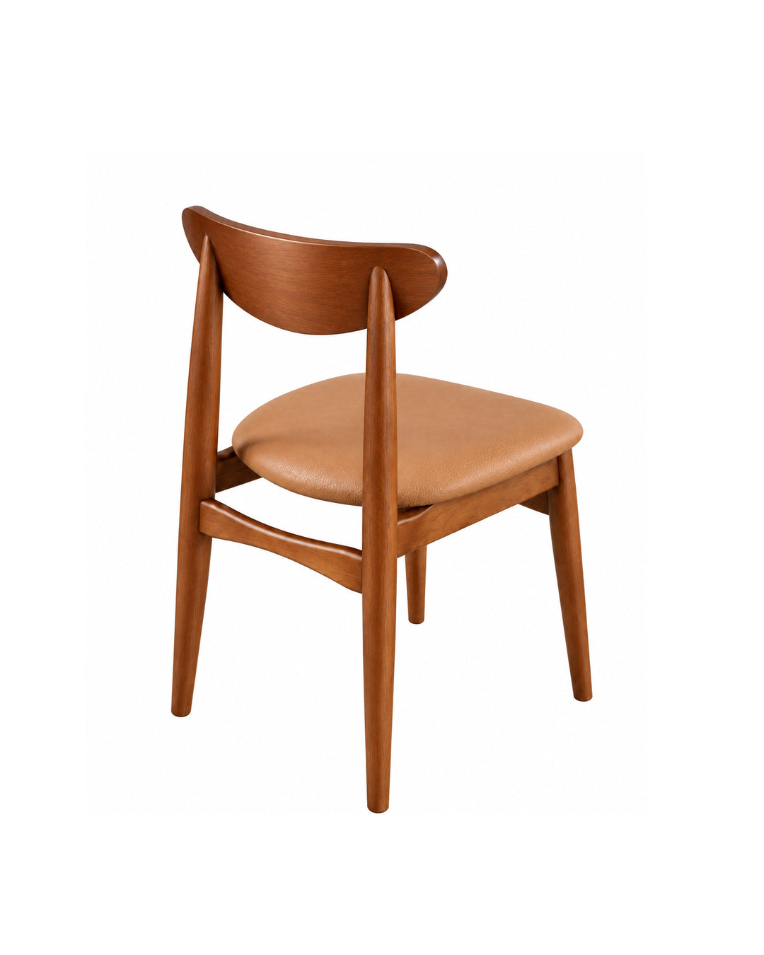 Cadeira de Madeira Maciça Estofada Stellan - Natural c/ PU Caramelo