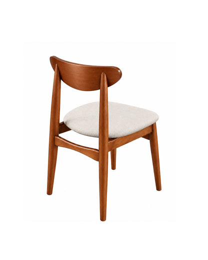 Cadeira de Madeira Maciça Estofada Stellan - Natural c/ Linho Off White