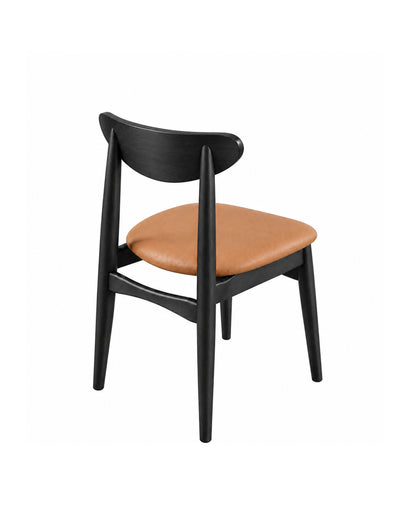 Cadeira de Madeira Maciça Estofada Stellan - Preto c/ PU Caramelo