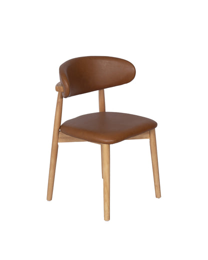 Cadeira de Madeira Maciça Estofada Orven - Natural c/ PU Caramelo