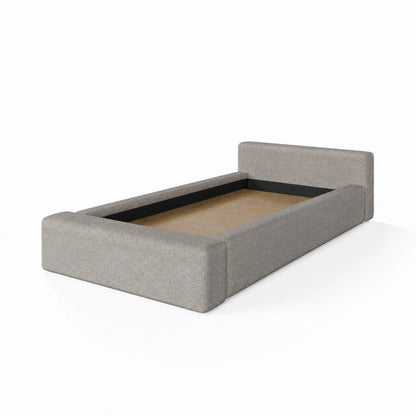 Cama Estofada de Solteiro com Cabeceira Nora - Linho Cinza